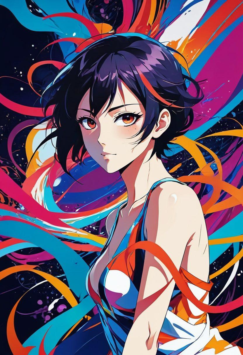 A dynamic illustration of a vibrant anime character in a sensual pose, with flowing lines that suggest movement. Surround the character with iconic elements of manga art, like speech bubbles and action lines, blending traditional and modern styles. Include a colorful, abstract background that evokes the energy of anime culture while hinting at themes of eroticism. Highlight expressive facial features to capture the allure and fascination of the genre. vibrant colors. anime art style. dynamic composition.